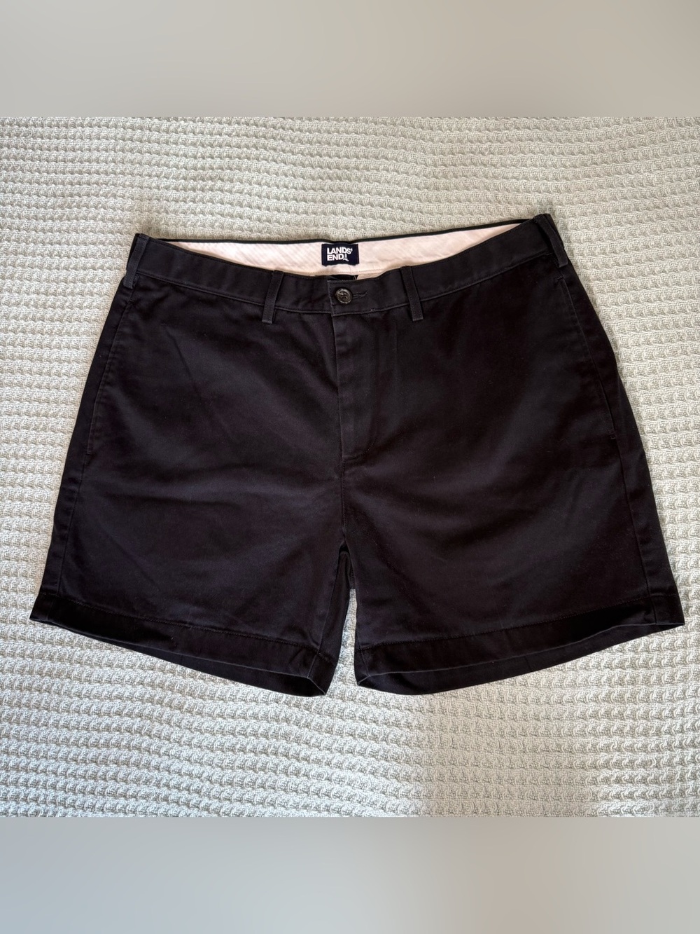 Lands End Traditional Fit Chino Shorts Mens 36 Black Preppy Beach Resort